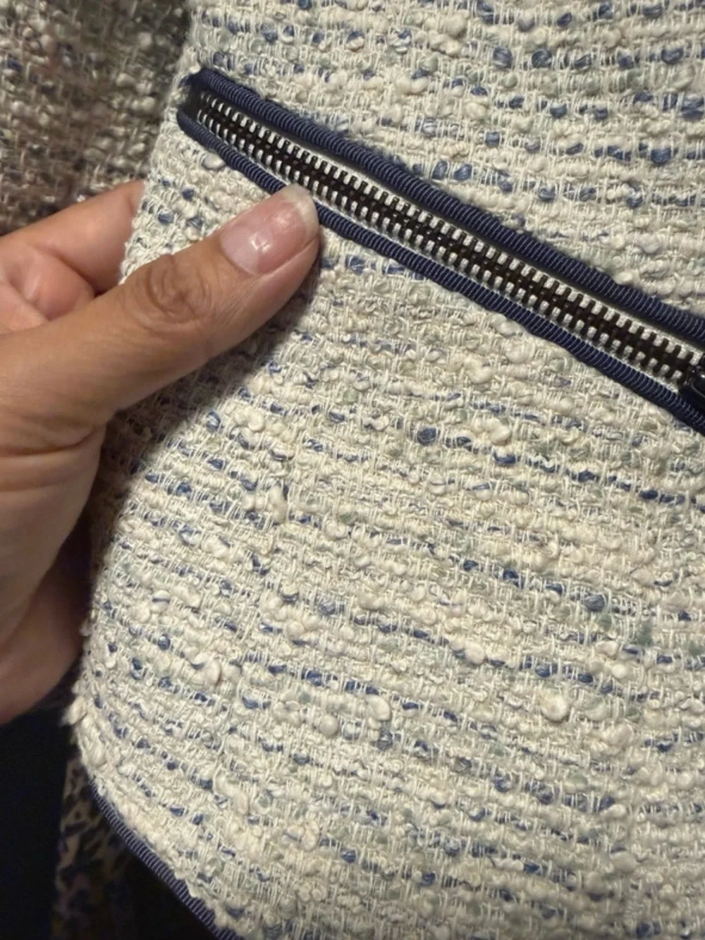Ann Taylor Cream Tweed Blazer with Contrast Trim